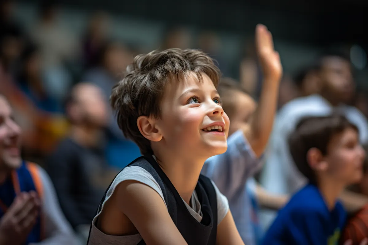 Happy young athlete cheering with teammates